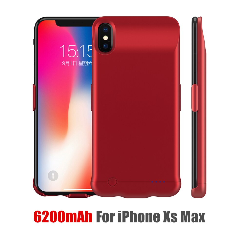 Amstar, fundas de cargador de batería de 5200mAh para iPhone X XR XS, funda de carga PowerBank, fundas traseras de 6200mAh para iPhone XS Max: HK18 Red XS Max