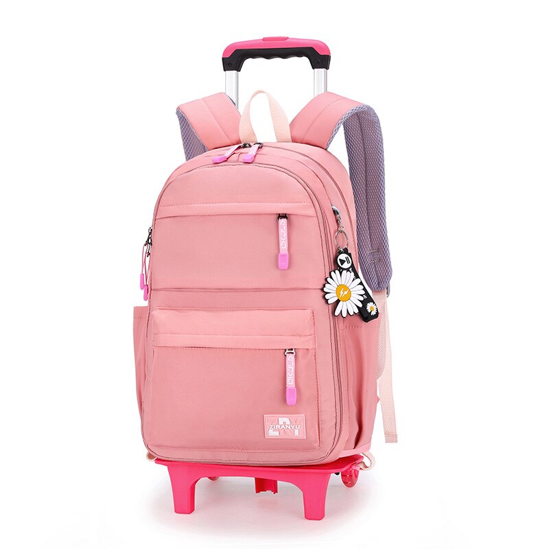 ZIRANYU Schule Rädern Rucksack tasche einstellen für mädchen Wagen mit Rädern Schüler Schule tasche rollen Rucksack Multifunktionale: 2 Räder Rosa