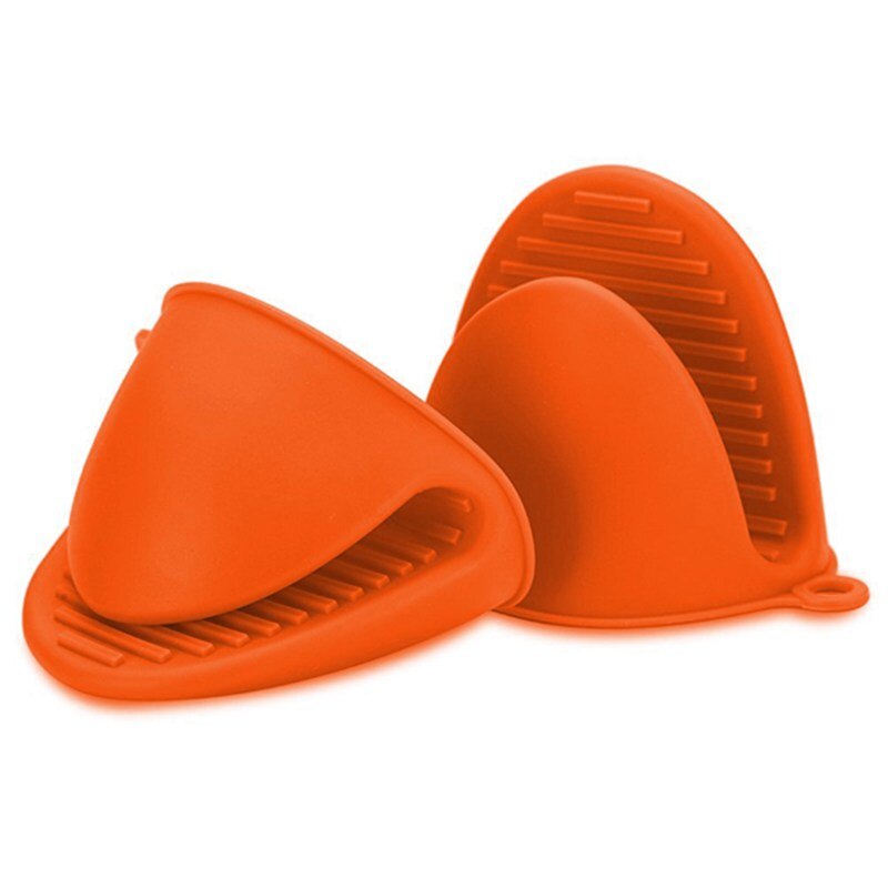 2x ovenwanten mini siliconen hittebestendige anti-verbrandingshandschoenen voor koken knijpgrepen, pannenlap en pannenlappen oranje: Oranje