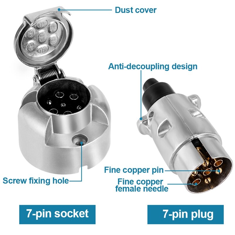 7 Pin Trailer Plug Socket Metal Trailer Connector Car Electric 12V Sockets Towbar Towing Trailer Connectors Adapter Converter