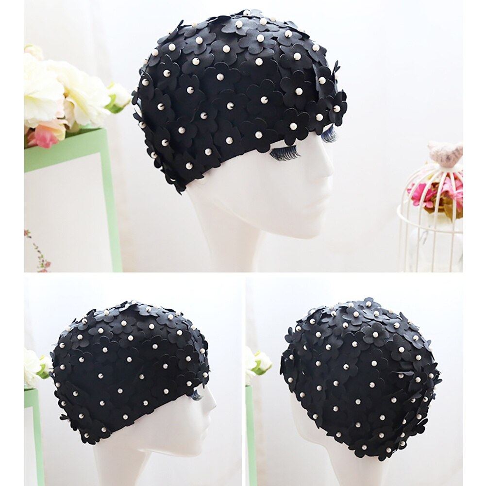 Flower Swimming Cap 3D Bathing Cap Petal Pearl Long Short Hair Swim Pool Cap Pure Handmade Cloth Cap