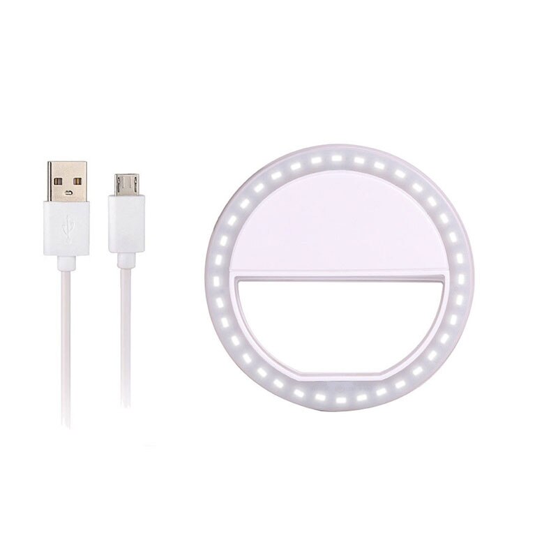 Usb Usb Charging Selfie Ring Led Light Lamp Mobile Phone Lens LED Selfie Lamp Ring Flash for Iphone for Samsung Xiaomi: White