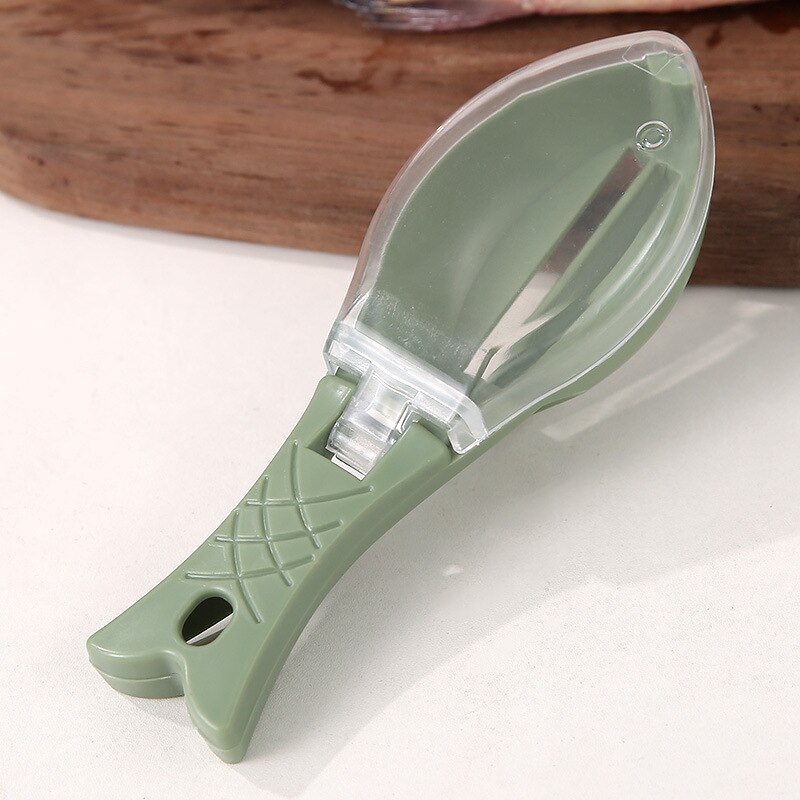 Practical Fish Scale Brush With Cover Manual Fish Scale Scraper Tool Kitchen Scale Remove Gadget Cleaning Scaler Scraper ZB847: green