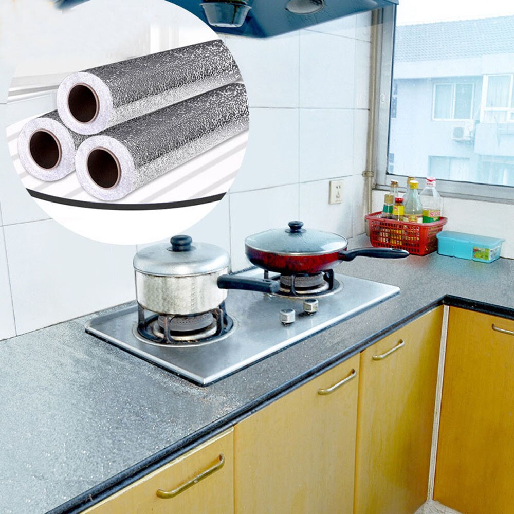 Køkkenvæg klistermærke aluminiumsfolie oliebestandige klistermærker antifouling højtemperatur selvklæbende skåret tapet