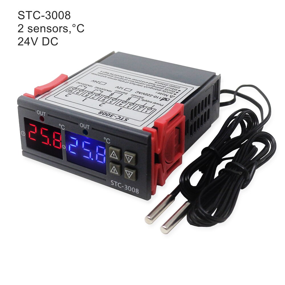 Stc -3008 två relä digital termostat temperaturregulator för inkubator stc -3018 termometer manöverbrytare 10a 240v ac relä: Stc -3008 24v
