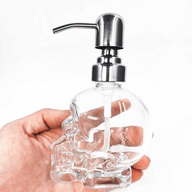 NEWYEARYEAR schädel Hand waschen flüssigkeit Abfüllung seife Spender Glas Kreative Emulsion flasche edelstahl presse kopf Schlecht