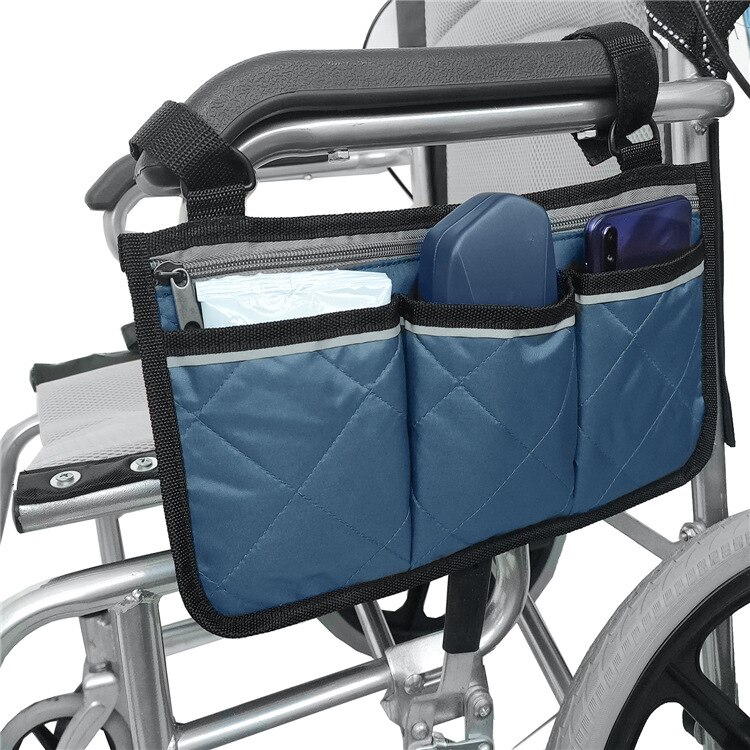 Sac latéral pour fauteuil roulant, sacoche de marcheur pour Scooter, pochette de rangement multi-poches, accessoires pour fauteuil roulant: blue