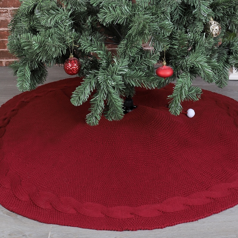 48-Inch Kerstboom Rok Rustieke Gebreide Kerstboom Rok Voor Kerstversiering Indoor En Outdoor Home Decor