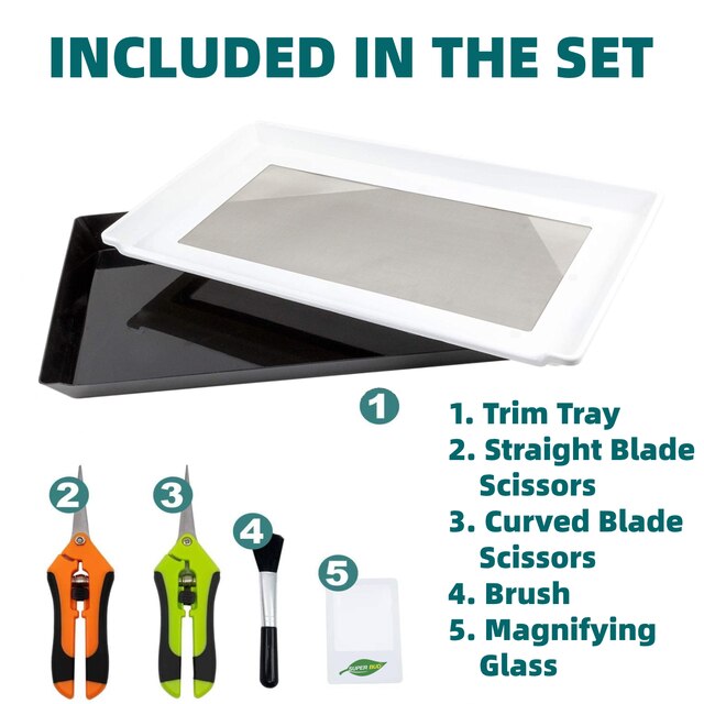 SUPER BUD Trimming Tray Trim Bin Set For Buds And Herbs 150 Micron Screen Pollen Sifter Kief Collector Durable 2-Tier Tray: White