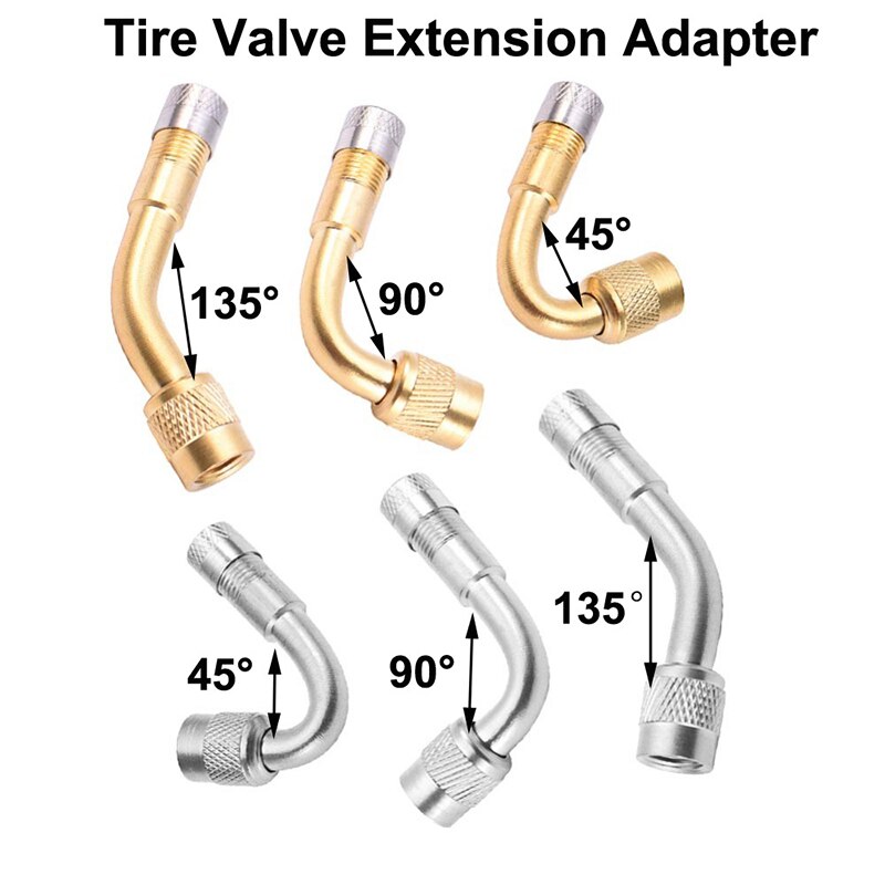 Air Tyre Ventiel Uitbreiding Adapter Band Reparatie Tool Voor Auto Vrachtwagen Motorfiets Fiets Accessoires 45 90 135 Graden Messing