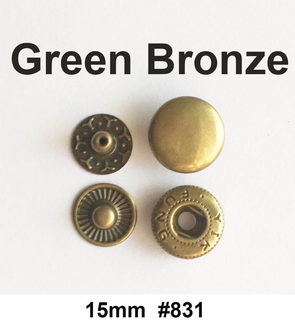 Okrągły metalowy przycisk zatrzaskowy robić skórzanych toreb odzieżowych pstryknąć Fastner zatrzaski zestaw narzędzi instalator srebrne guziki 831/633/655/201/203: 50 zestaw / brązowy 15mm 831