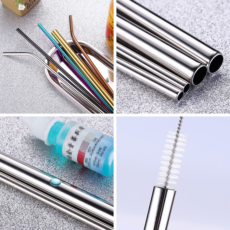 304 Stainless Steel Straw 6mm Reusable Straw Eco-Friendly Food Grade Drinking Straws Set with Cleaner Brush for Mugs