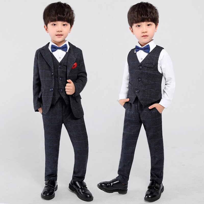 Chłopcy pled garnitury na wesela dzieci garnitury na bal ciemnoszare ślubne stroje dla chłopców dzieci odzież zestaw chłopiec formalne klasyczny kostium