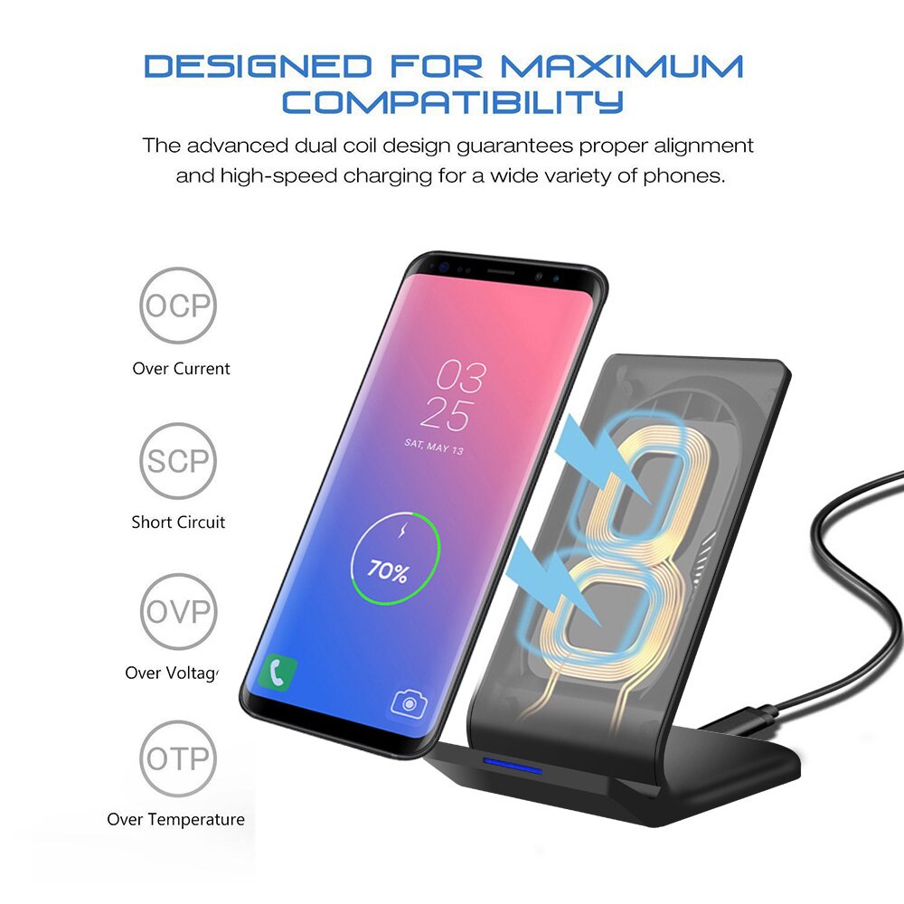 FDGAO Qi Drahtlose Ladestation Für iPhone 11 Profi XS Max XR X Samsung S9 S10 Xiaomi Mi 9 15W Schnelle Wirless Ladung Dock Bahnhof