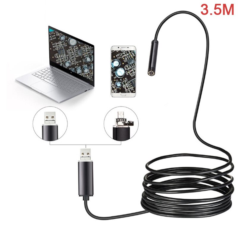 Endoscopio impermeable para teléfono Android, cámara de inspección por boroscopio, 7mm, 6 LED,: 3.5M