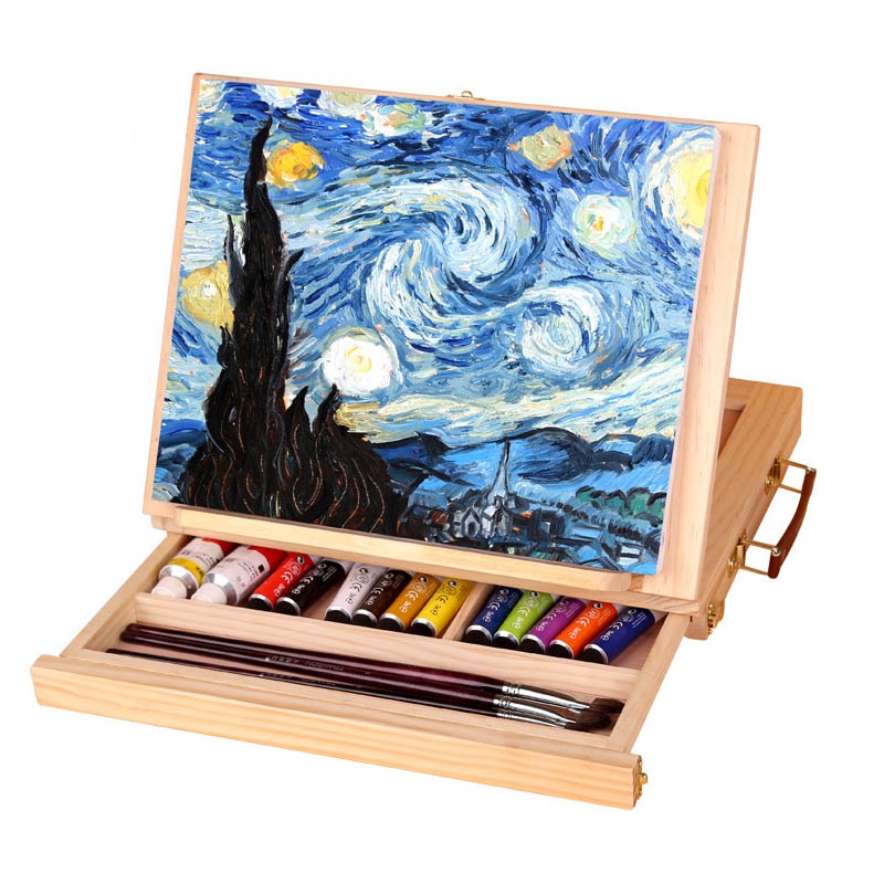MyLifeUNIT Wooden Desktop Sketch Easel Adjustable Portable Painting Easel Artist Suitcase Paint Hardware Storage Drawer Easels