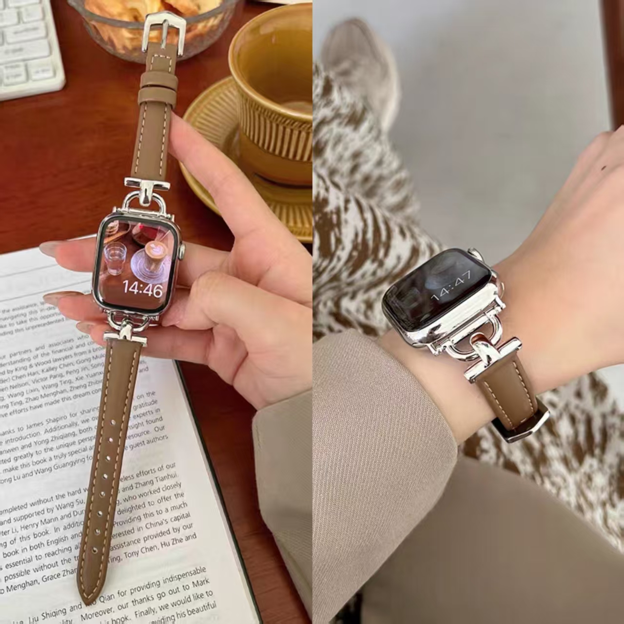 Para Apple Watch band mujer Serie Ultra 10/9/8/7/6 38mm 40mm 41mm 42mm 44mm 45mm 46mm Correa de cuero: Blue pink / 15 mm