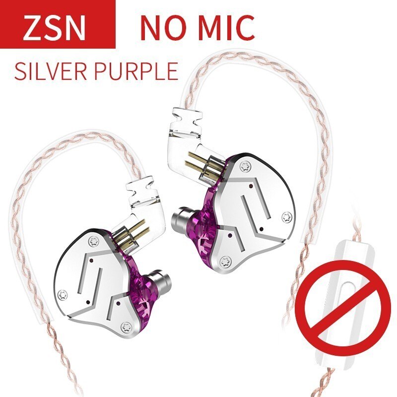 KZ ZSN Metal Earphones Hybrid technology 1BA+1DD HIFI Bass Earbuds In Ear Monitor Headset Sport Noise Cancelling Headphones: ZSNSilverPurpleNoMic