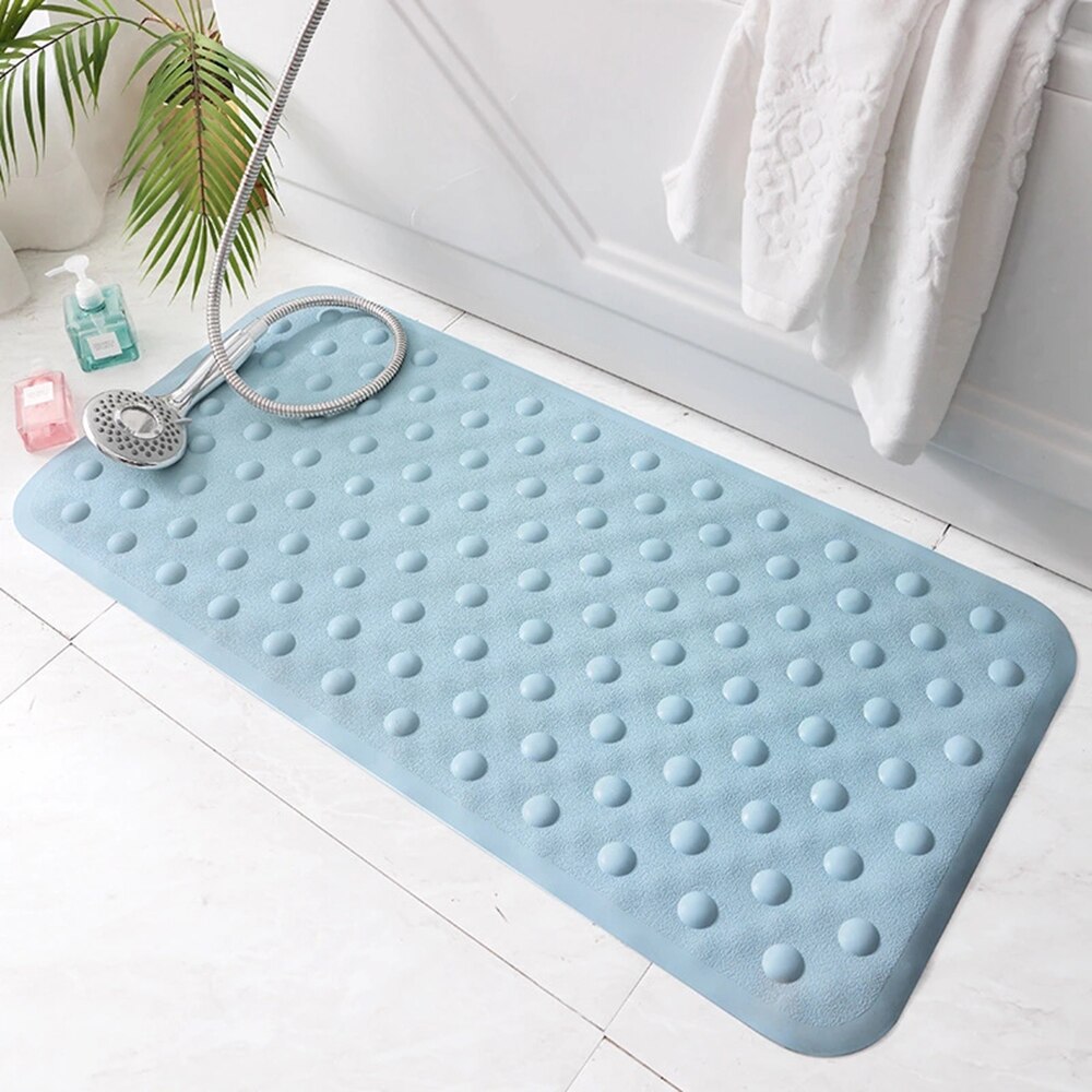 Eco-friendly 40*70cm Soft Rubber Bath Mat Non Slip Bathroom Carpet Set Waterproof Rug Shower Floor Pad with Suction Cup: Blue