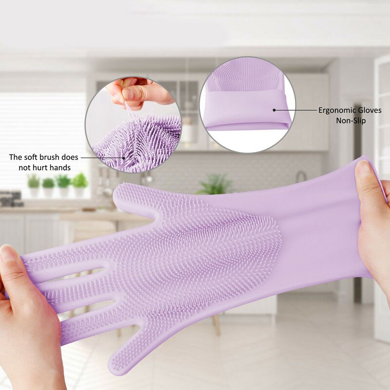 Esponja de silicona mágica para lavar platos, 1 par, guantes de goma para fregar platos, limpieza de cocina