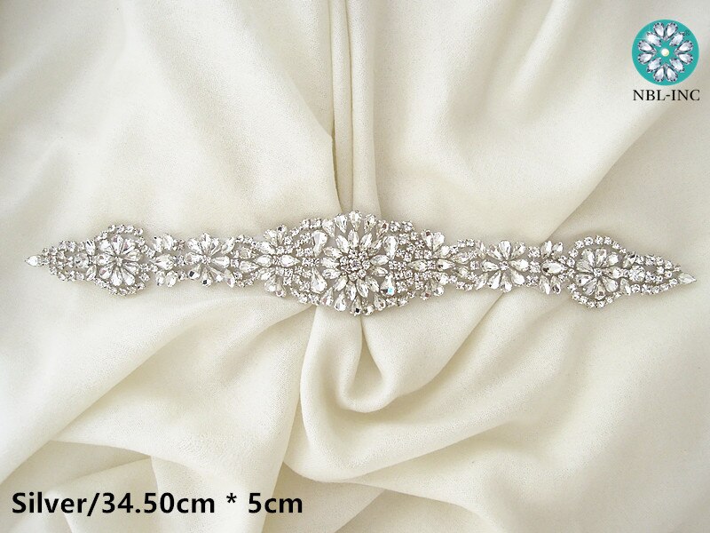 (1PC) Rhinestone silver bridal belt wedding with crystal diamante wedding dress accessories sash belt for wedding dress WDD1048: applique only