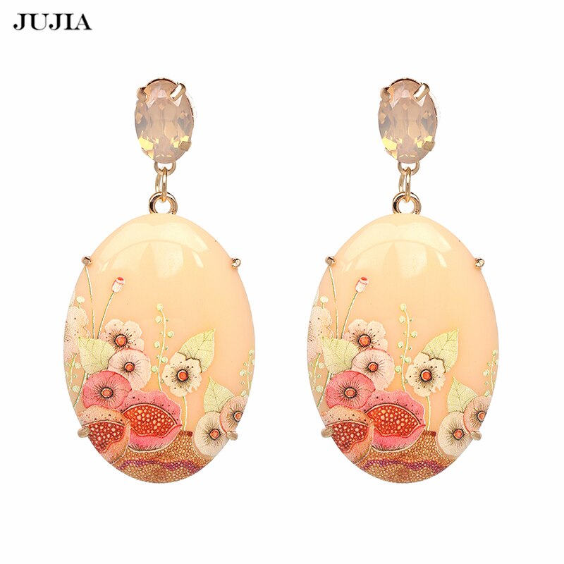 Jujia Bohemian Etnische Big Crystal Flower Oorbellen Bruiloft Sieraden Oorbellen Voor Vrouwen Party Brincos