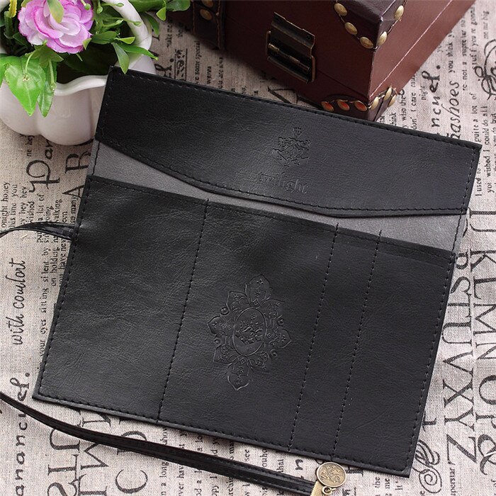 Vintage Roll PU Leather Pencil Case Twilight Pen Pouch Student Stationery Woman Cosmetic Storage Bag Pencilcase: black