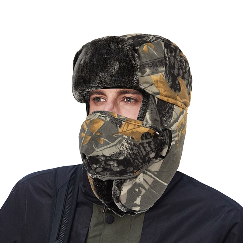 Herre camouflage vinter varm hat vindtæt hat cykling vindtæt ørebeskyttere ansigt ørebeskyttelse blødt hovedbeklædning med ansigtsdæksel: 3