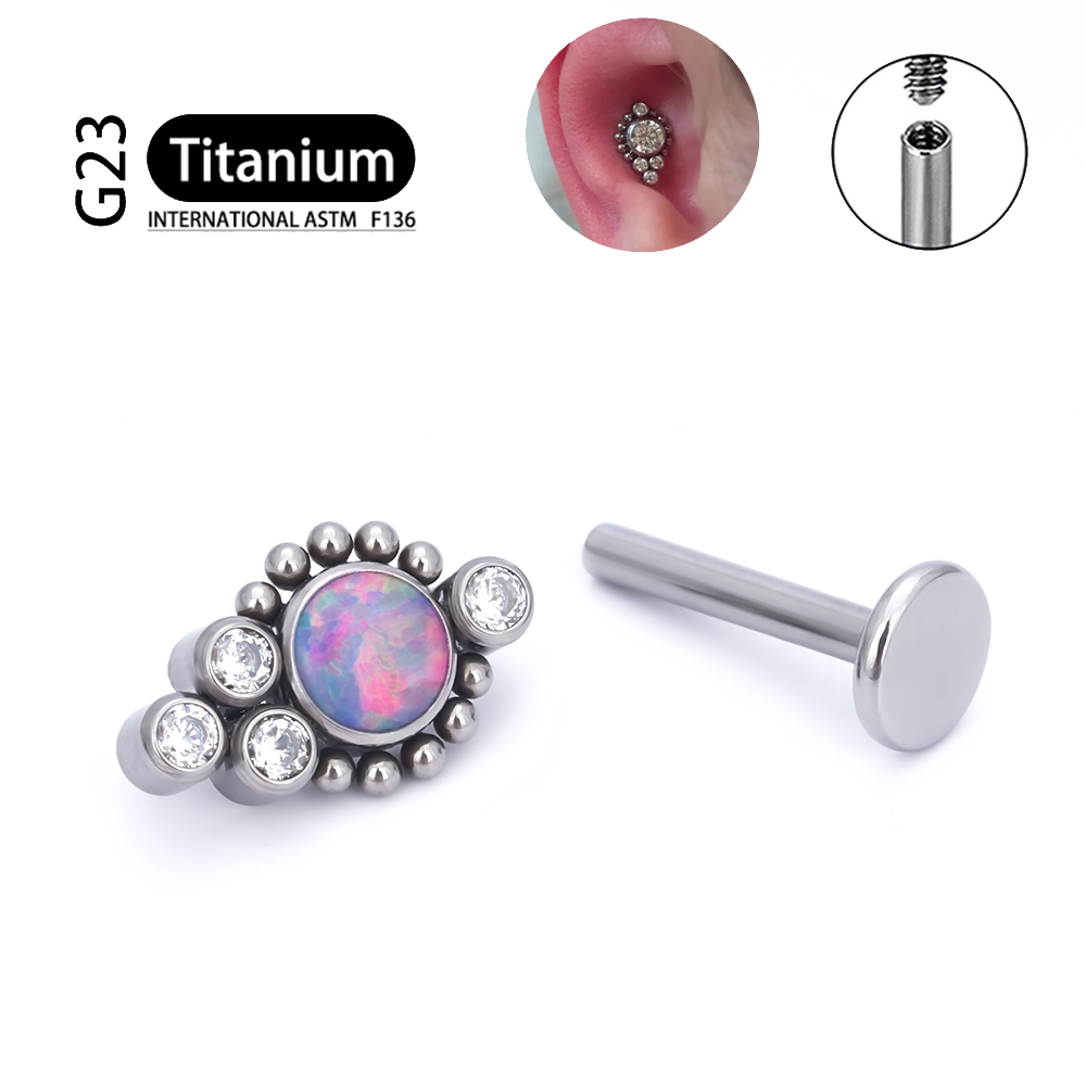 G23 titanio ASTM F136 cartílago pendientes circón ópalo ágata Labret labio Tragus de Navidad joyería Piercing para mujeres