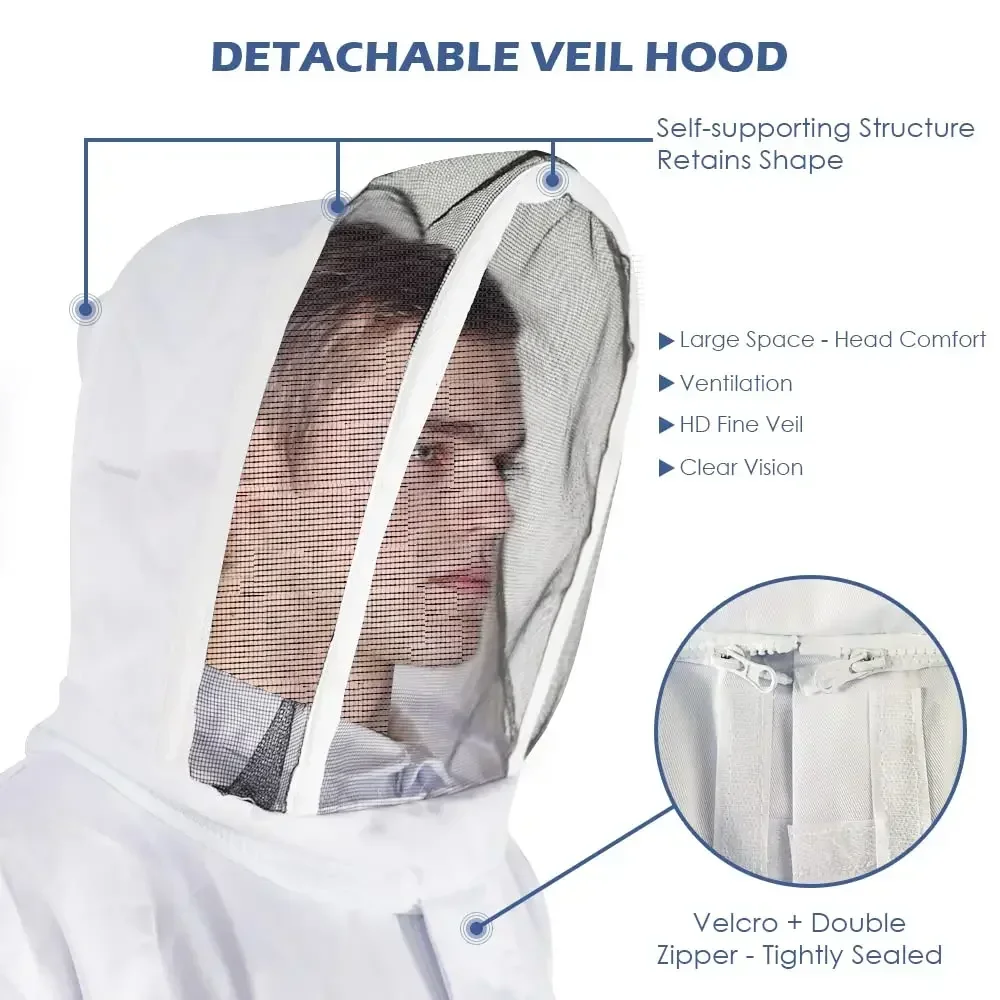Bienenanzug für Männer und Frauen, stichfest, Bienenzuchtanzug, Imkerkostüm mit Handschuh und belüfteter Kapuze, Bienenoutfit, Bienenzuchtzubehör