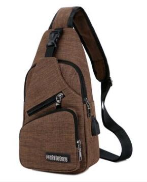 UOSC Anti Theft Chest Bag Men School Summer Short Trip Male Shoulder Bags USB Charging Crossbody Bags Messengers Bag: Brown
