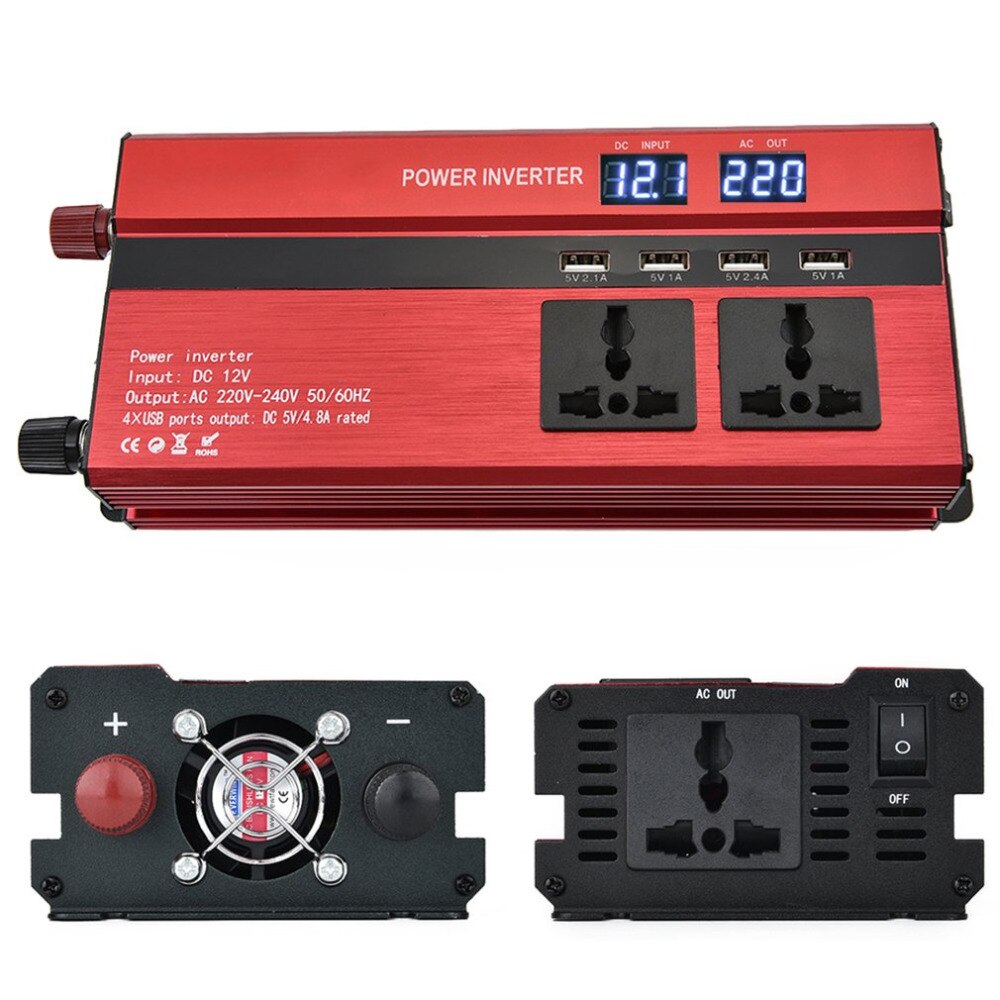 Car Styling 1000W Power Car Vehicle Inverter with LCD Display 12V-220V Automotive Converter Power Supply with 4 USB Ports