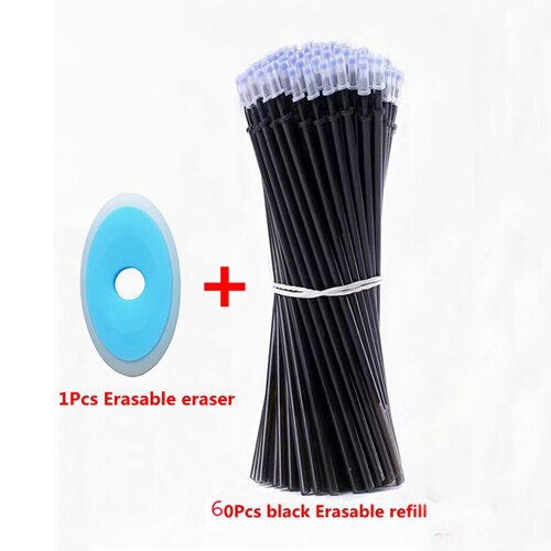 12 unidades/juego de bolígrafo borrable de lujo 0,5mm tinta azul y negra bolígrafo para la escuela material de escritura para estudiantes bolígrafos de papelería para exámenes: 60Pcs black refill