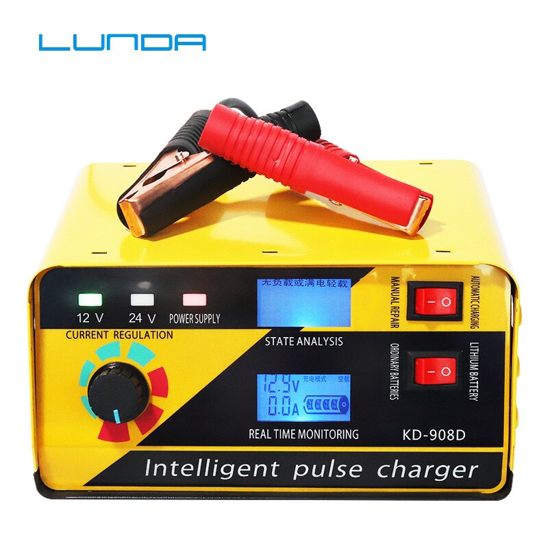 Car AGM Start-stop Car Battery Charger 400AH Intelligent Pulse Repair Battery Charger 12V 24V for RV, ATV, Boat Truck Motorcycle