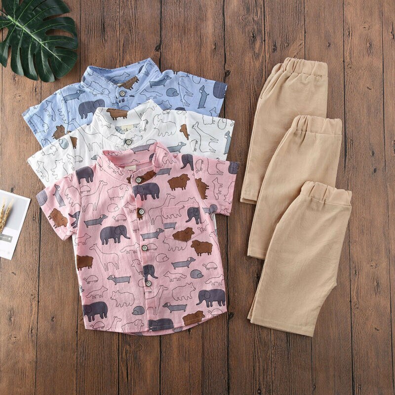 Uk spædbarn baby dreng barn sommertøj elefant skjorte t-shirt + bukser outfits sæt 0-3t