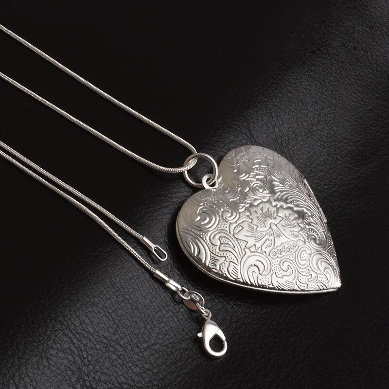 925 Sterling Silver Necklace Heart Frame Pendant Necklace Can Be Loaded With Photo DIY Jewelry