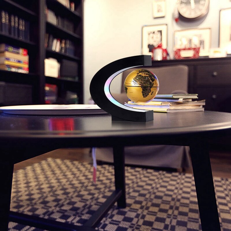 Floating Globe Globe World Map Magnetic Levitation Globes C-Frame LED English Gold Globe for Kids-US Plug
