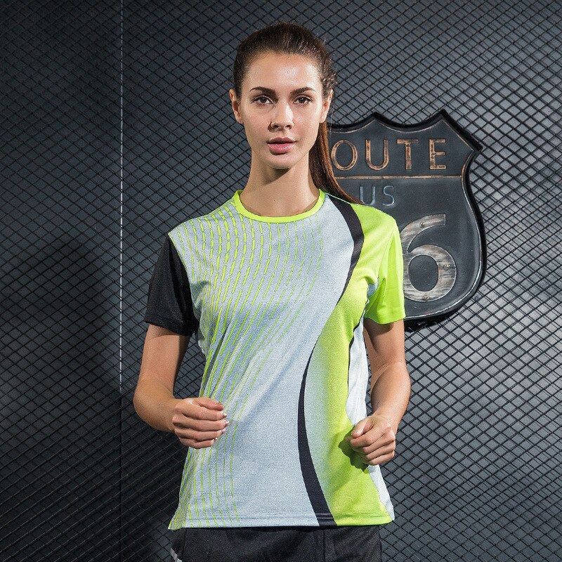 Sport Table Tennis Shirt Printed Breathable Quick Dry Short Sleeve Badminton Shirts Vetement Tennis De Table Tennis Clothes: Women greenstripe / XL