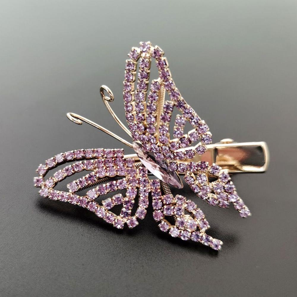 Brilhante Cheio de Cristal Cor Prata Borboleta Grampos de Cabelo para Meninas Crianças Barrette Grampos de cabelo Da Noiva Acessórios Do Cabelo Do Casamento Jóias: 2 purple