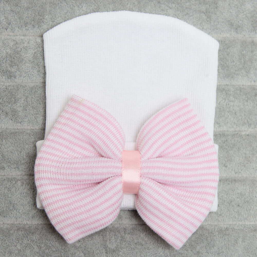 Bonnet à nœud papillon pour bébé unisexe, accessoires pour -né, confortable, à rayures, doux et , pour hôpital,: Pink bow