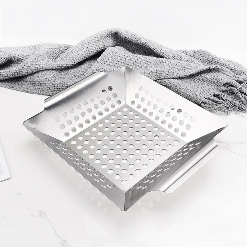 Vegetable Grill Basket Bbq Grill Drain Plate Square Grill Tray With Perforated Grill Tray Stainless Steel Tool Grill Pan