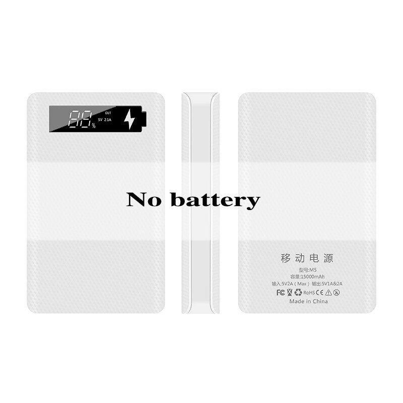 Cargador de batería 5x18650, carcasa de batería portátil de 15000mAh, pantalla Digital, carcasa de Banco de energía, entrada Micro tipo c, puerto USB Dual: white no battery