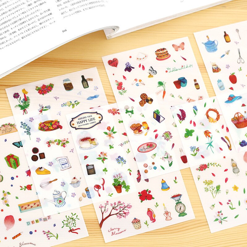 6 Stks/set Happy Life Diary Decoratieve Stickers Transparante Pet Telefoon Stickers Memo Pad Scrapbooking Stickers