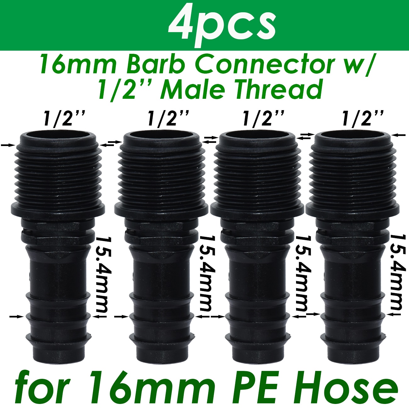 SPRYCLE 4PC 1/2 "3/4" Weiblich Außengewinde Anschluss Zu Widerhaken 16mm 20mm 25mm PE Schlauch Adapter Garten Bewässerung Tropf Bewässerung System