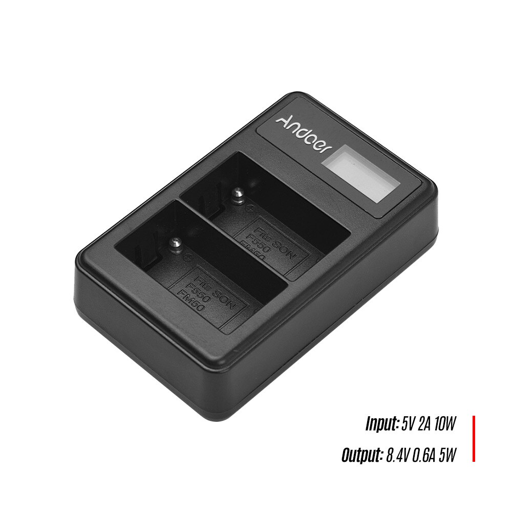 Andoer LCD2-NPF550 USB Dual del cargador de batería para Sony NP-F550 NP-F570 NP-F530 NP-F330