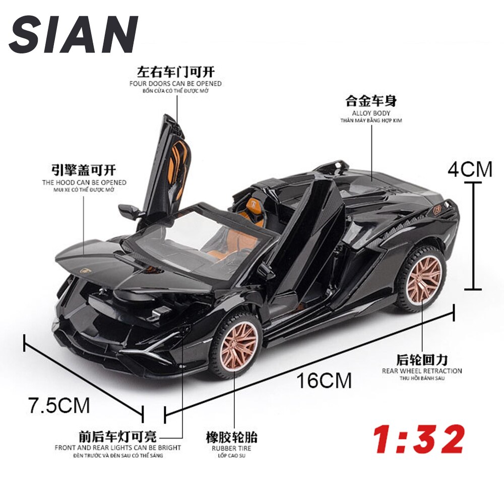 Miniatura Diecast 1:24 modello di auto in lega siano FKP37 Supercar collezione di veicoli in metallo per regalo per bambini giocattolo di compleanno bambini ragazzi