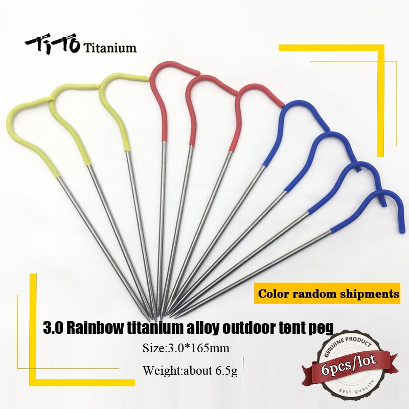 TiTo Titanium Tent stake 6 PCS/10 PCS Outdoor camping rainbow Titanium Tent nail stake 3.0*165mm titanium tent peg
