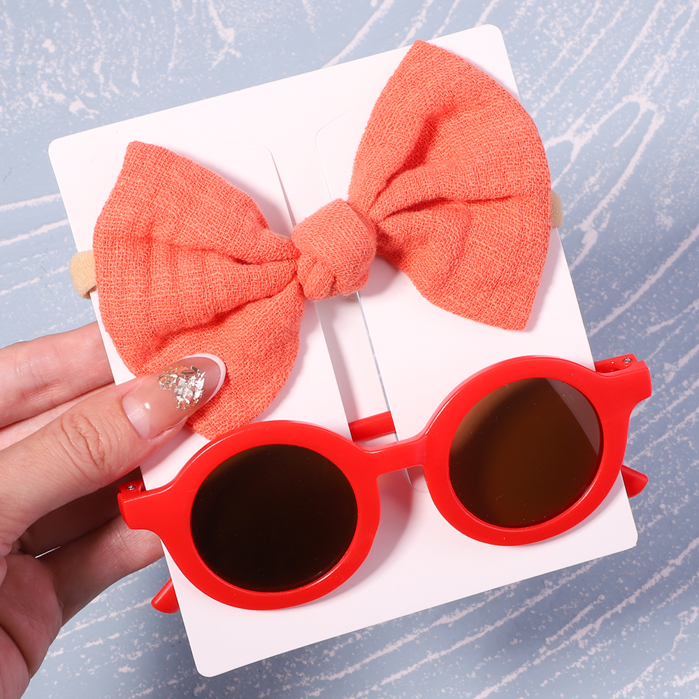 Conjunto de 2/3 uds. De lazos para bebé, diadema de dibujos animados, gafas de sol, accesorios de fotografía de playa para niñas, cintas para el pelo para niños pequeños, accesorios para el cabello para niños: Gris oscuro