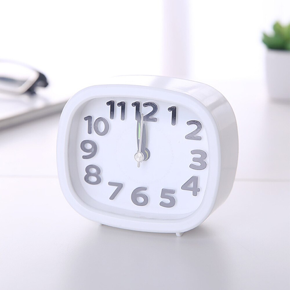 Cute Rectangle Small Quartz Alarm Clock Black White Simple Beep Clocks Bed Compact Travel Quartz Beep Alarm Clock Portable: White