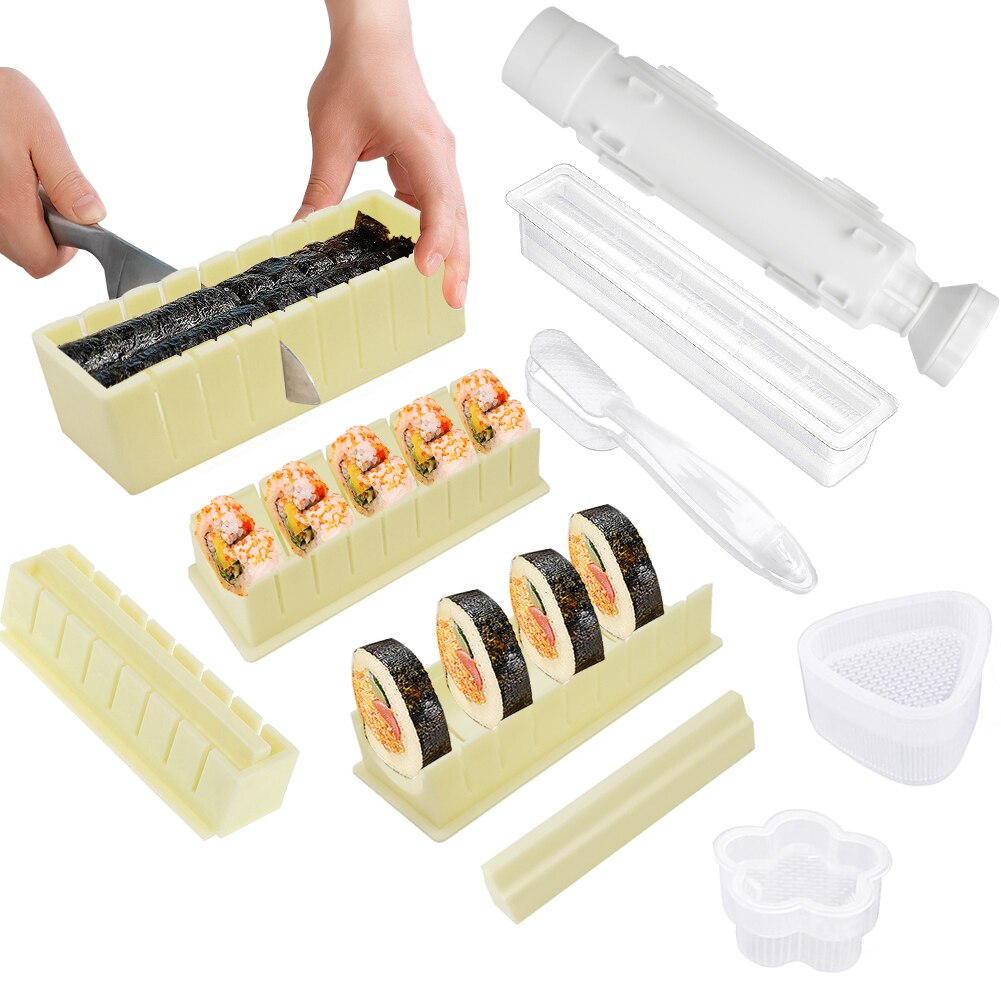 Sushi Maker Equipment Kit,Japanese Rice Ball Cake Roll Mold Sushi Multifunctional Mould Making Sushi Tools Kitchen DIY Set